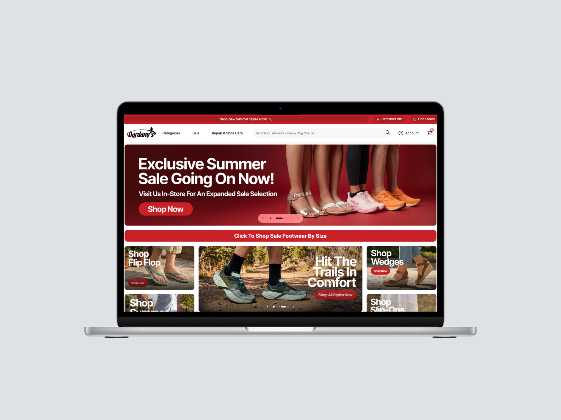 Dardano's Shoes redesigned homepage