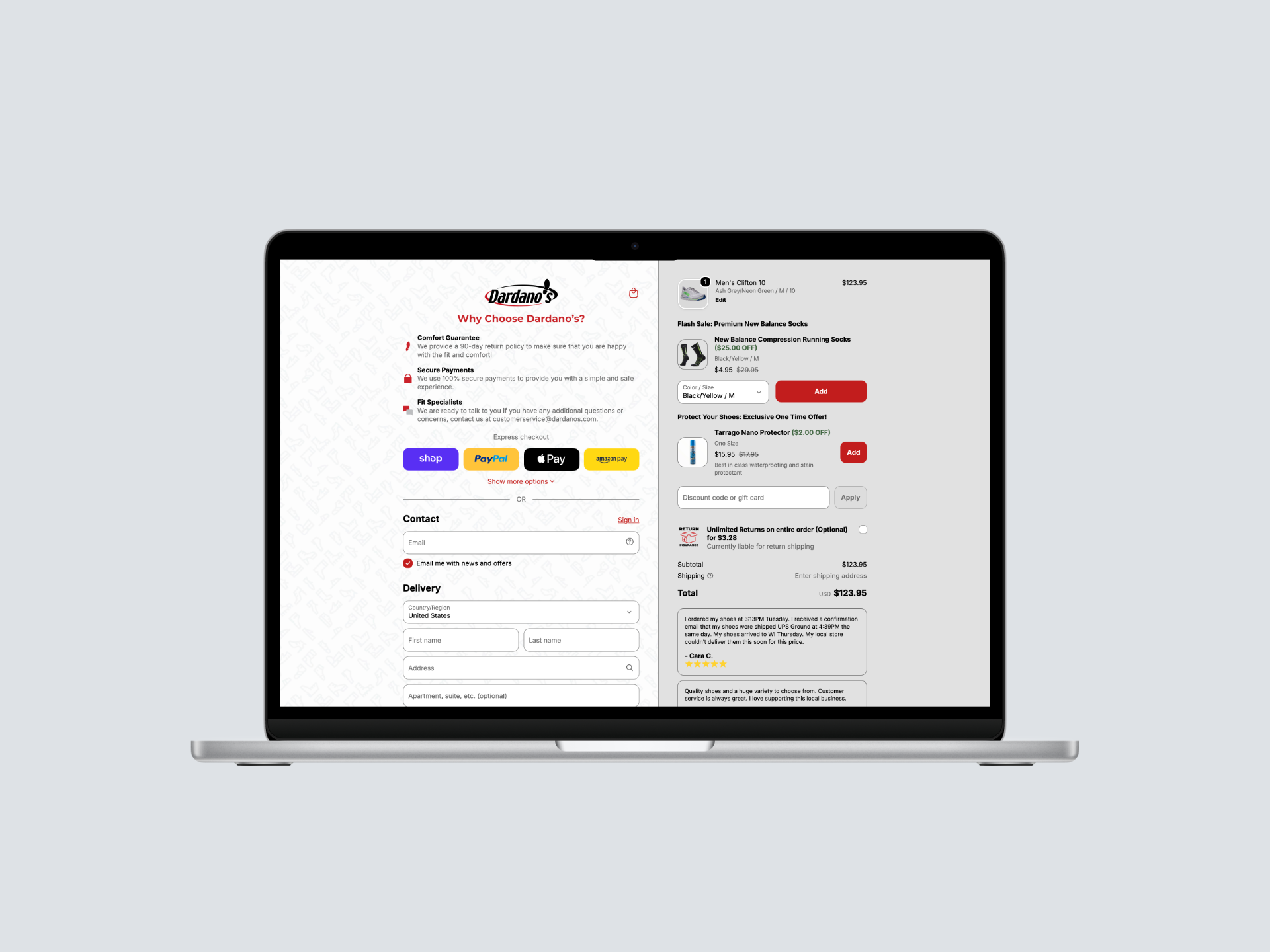 Dardano's redesigned checkout and cart