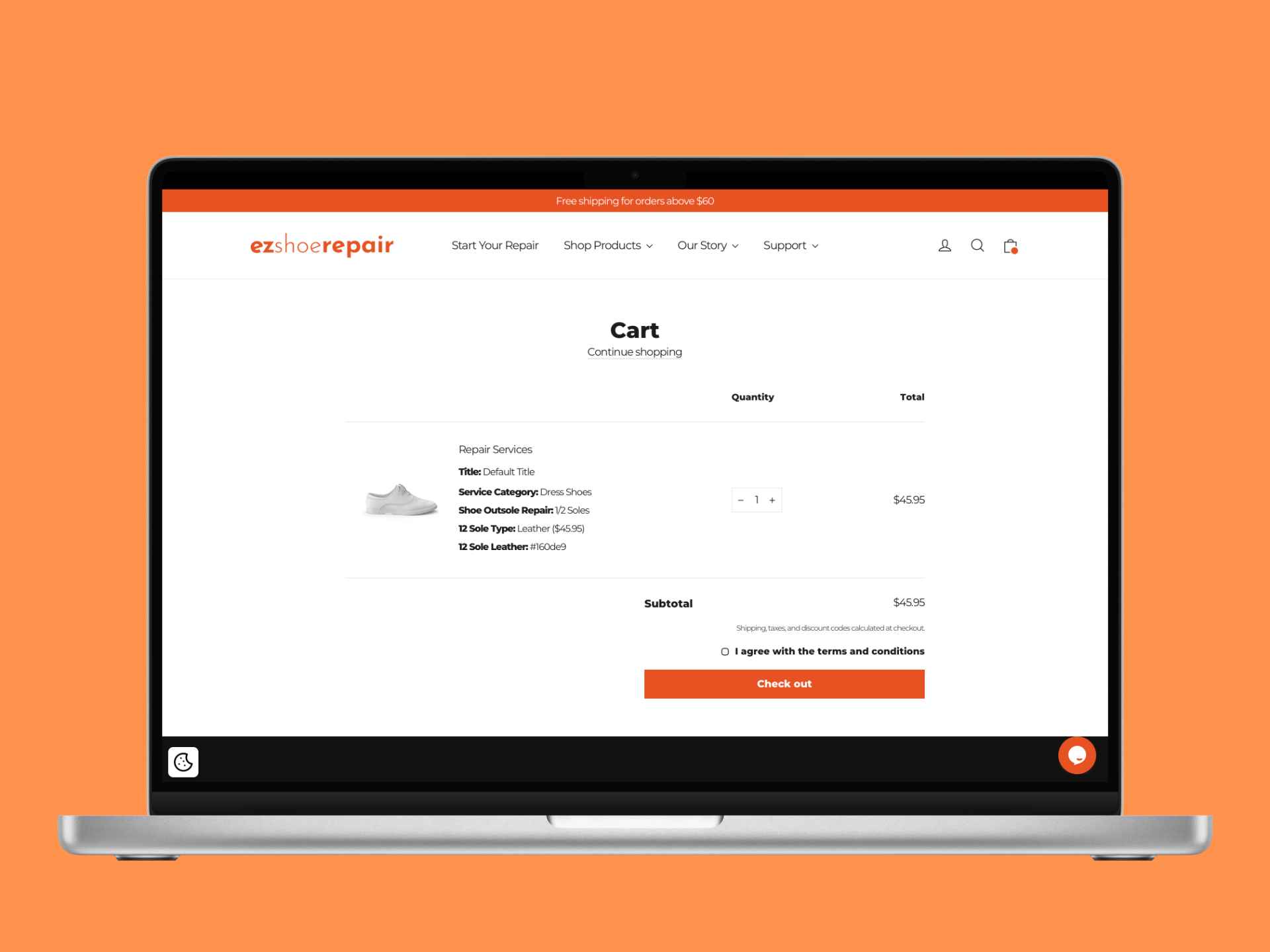 EZ Shoe Repair cart with itemized repair details