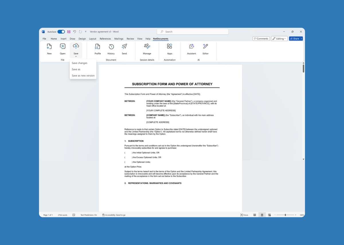 Save As dialog: favorite locations, recent files and matter sidebar, aligned to M365 patterns