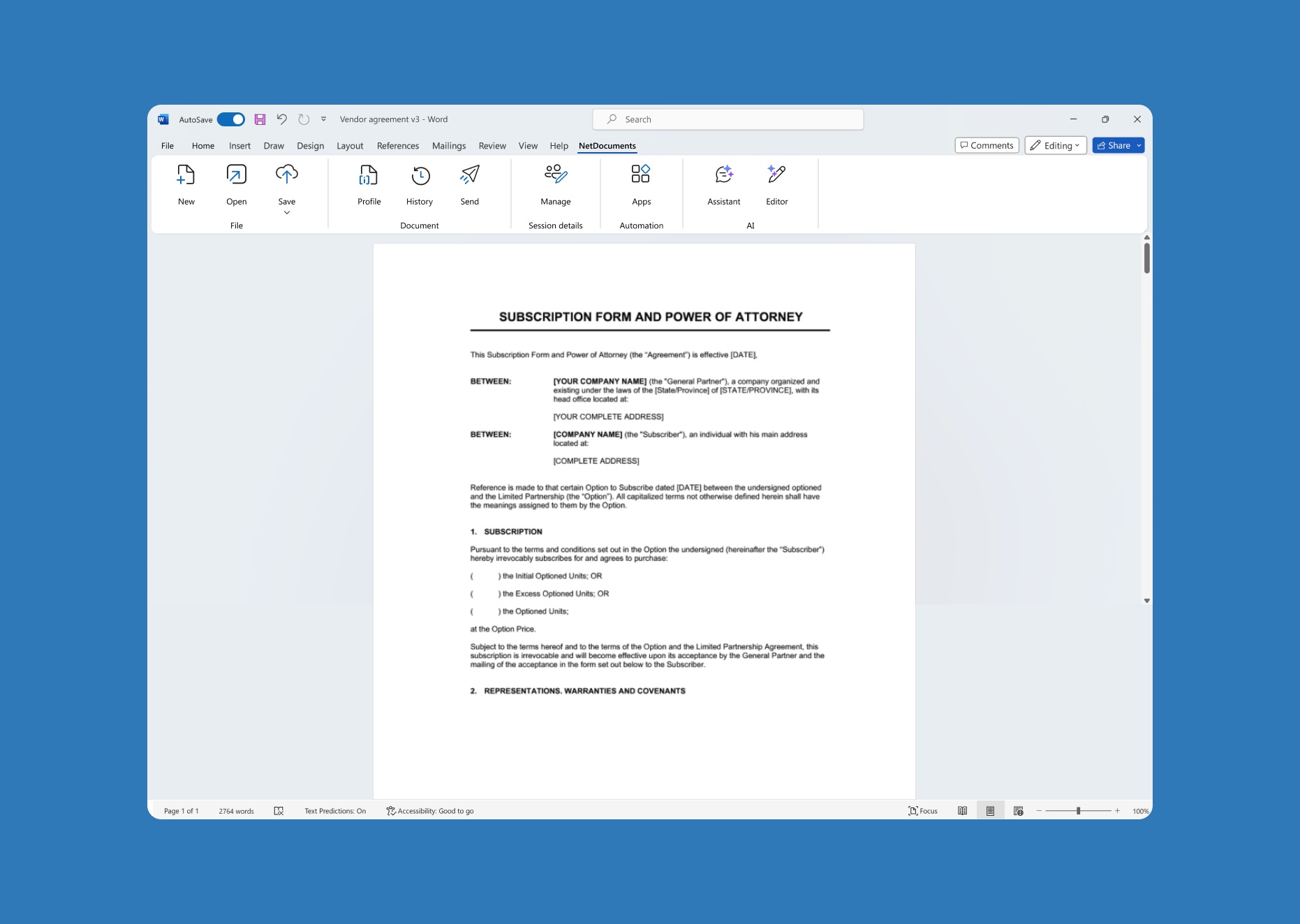 NetDocuments Word add-in