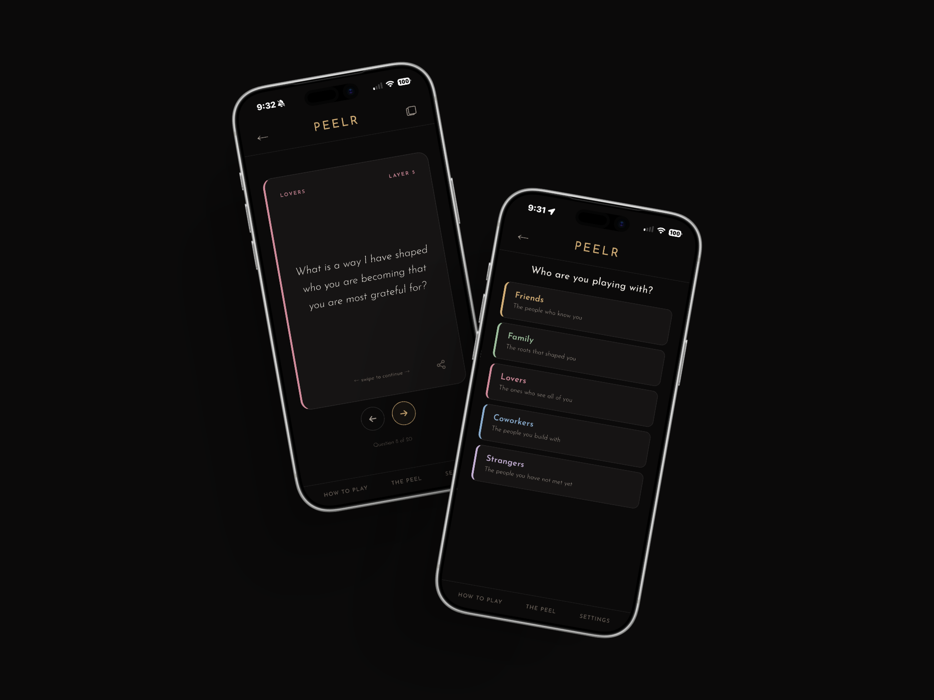 Peelr app screens